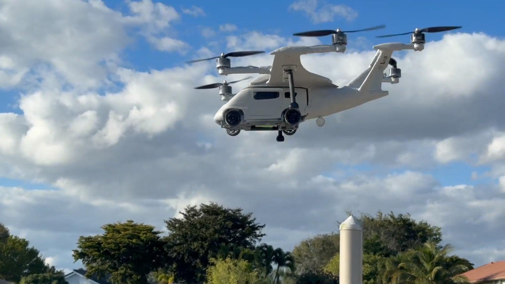 LuftCar's scaled Meethu prototype in flight during a field test