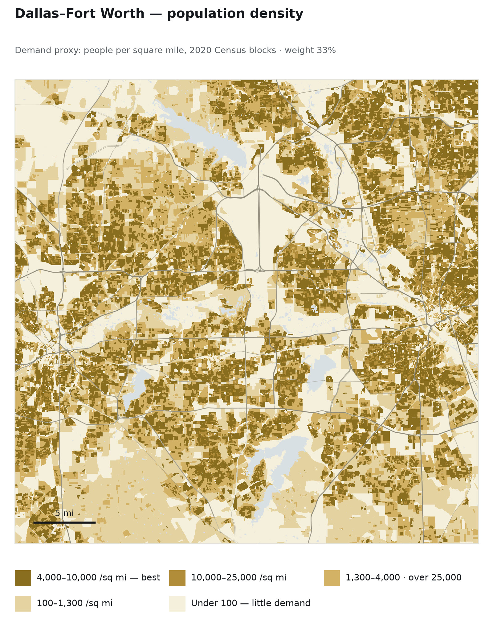 Dallas–Fort Worth — Population density