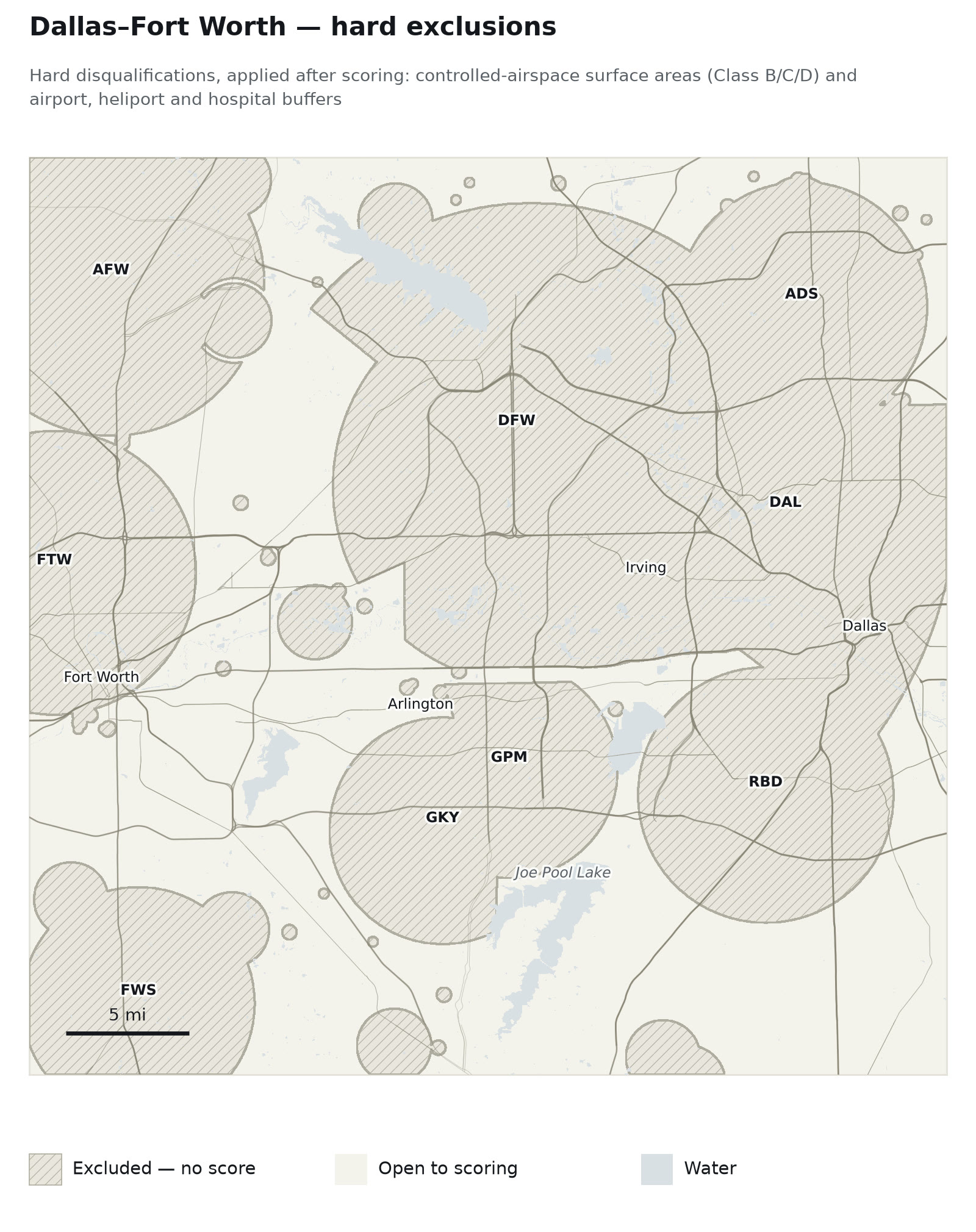 Dallas–Fort Worth — Hard exclusions