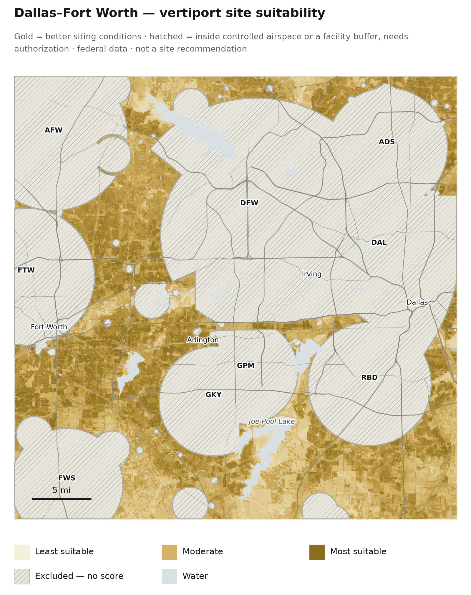Dallas–Fort Worth vertiport site suitability surface